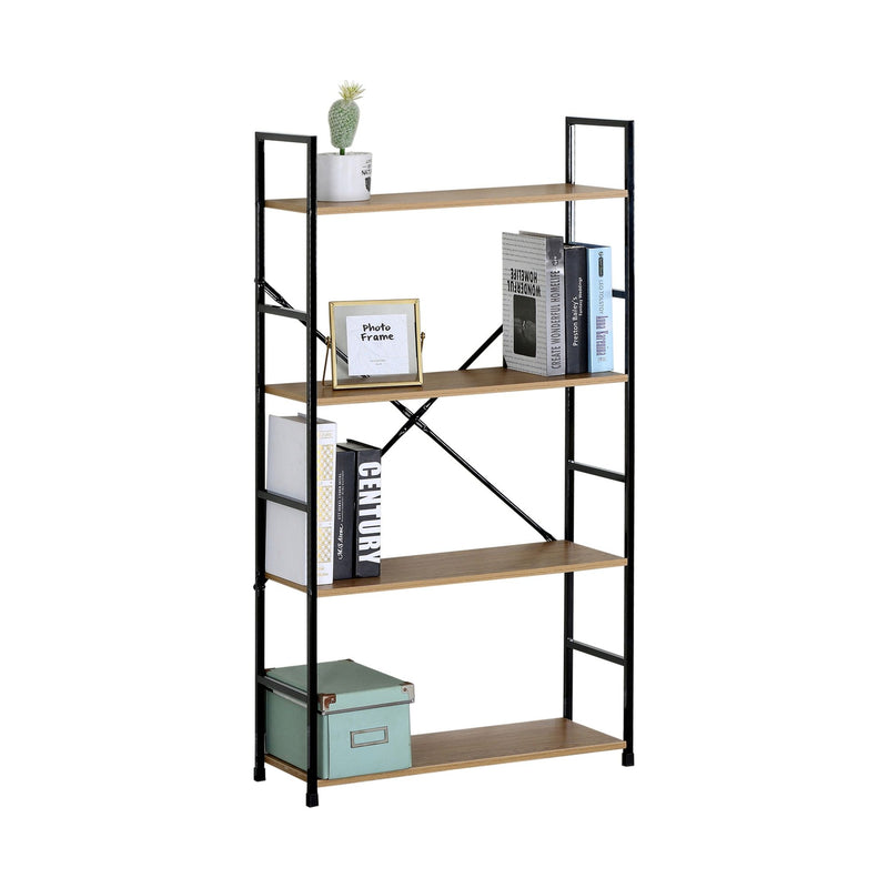 4-Tier Industrial Bookshelf Wood Metal Shelf Brown