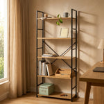 5-Tier Industrial Bookshelf Wood Metal Shelf Brown