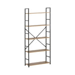 5-Tier Industrial Bookshelf Wood Metal Shelf Brown