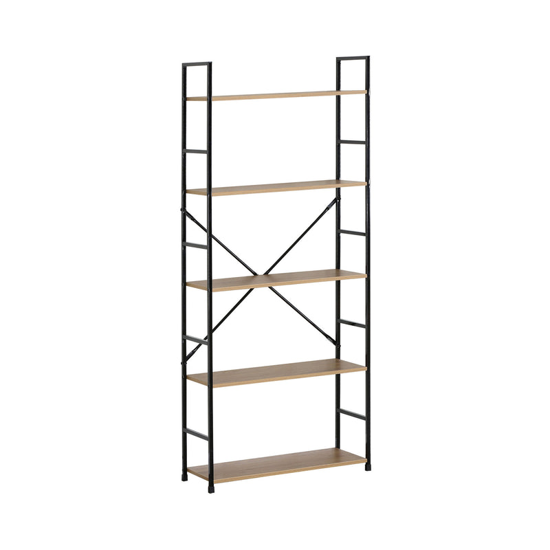 5-Tier Industrial Bookshelf Wood Metal Shelf Brown