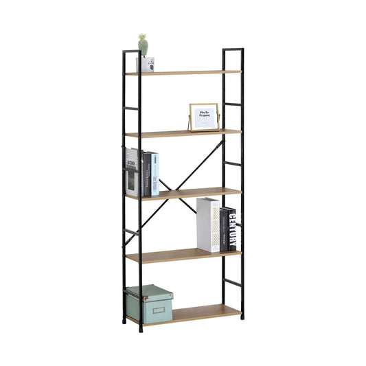 5 Tier Bookshelf, Industrial Display Shelf, Brown - main product image