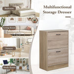 Shoe Cabinet 2 Flip Drawers, Hidden Storage, Oak, Modern - size and scale view