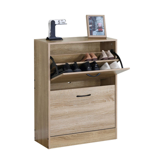 Shoe Cabinet 2 Flip Drawers, Hidden Storage, Oak, Modern - main product image