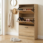 3 Flip Drawer Shoe Cabinet, Hidden Storage, Oak, Modern - alternate angle