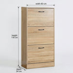 3 Flip Drawer Shoe Cabinet, Hidden Storage, Oak, Modern - detail view