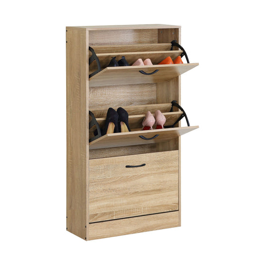 3 Flip Drawer Shoe Cabinet, Hidden Storage, Oak, Modern - main product image
