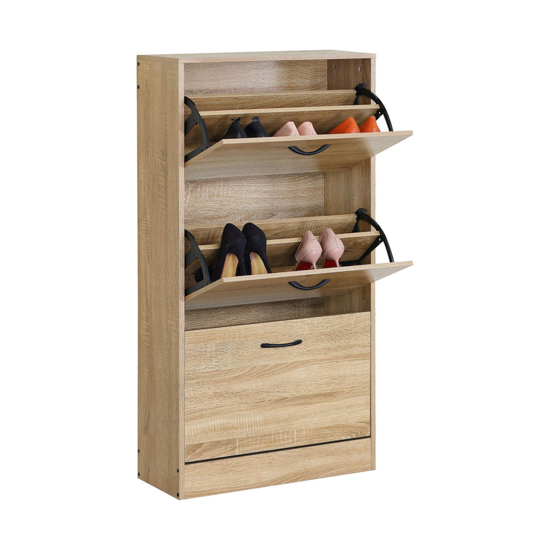 3 Flip Drawer Shoe Cabinet, Hidden Storage, Oak, Modern - main product image