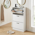 2 Flip Drawer Shoe Cabinet, Hidden Storage, White - alternate angle
