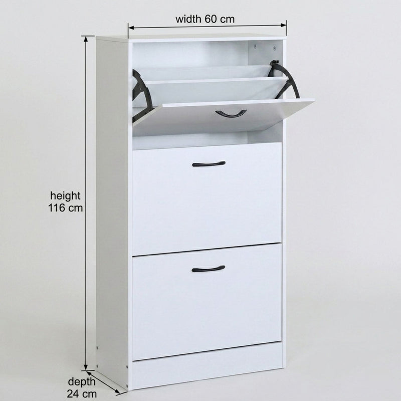 2 Flip Drawer Shoe Cabinet, Hidden Storage, White - detail view