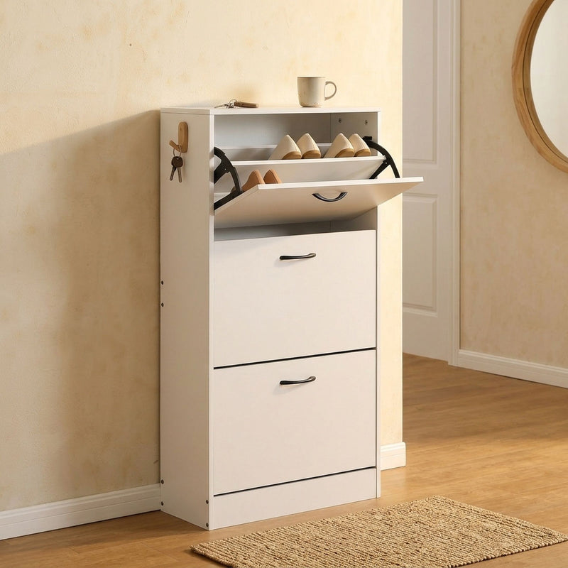 2 Flip Drawer Shoe Cabinet, Hidden Storage, White - additional product view