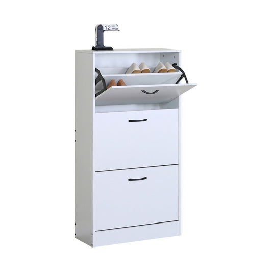 2 Flip Drawer Shoe Cabinet, Hidden Storage, White - main product image