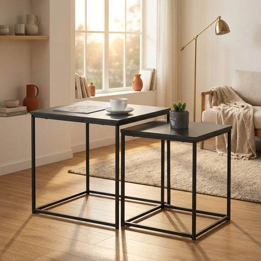 Nesting Side Tables Set of 2, Metal Frame, Black, Classic - alternate angle