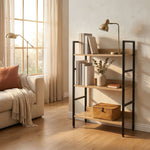 3 Tier Bookshelf, Wood Metal Display Shelf, Brown - additional product view