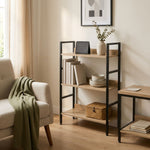 3-Tier Bookshelf Industrial Display Shelf Oak Black
