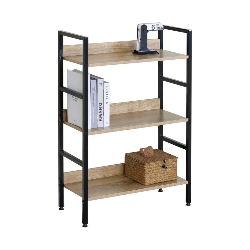3 Tier Bookshelf, Wood Metal Display Shelf, Brown - main product image