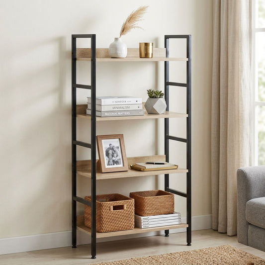 4 Tier Bookshelf, Industrial Display Shelf, Oak Black in Brown - alternate angle