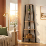 5 Tier Corner Shelf, Ladder Bookshelf, Metal Frame, Brown - additional product view