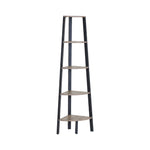 5-Tier Corner Shelf Ladder Bookshelf Metal Frame Rustic Brown