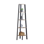 5-Tier Corner Shelf Ladder Bookshelf Metal Frame Rustic Brown
