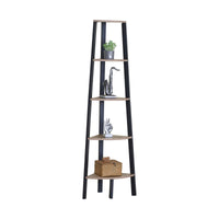 5 Tier Corner Shelf, Ladder Bookshelf, Metal Frame, Brown - main product image