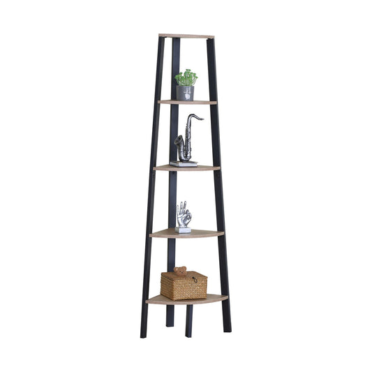 5 Tier Corner Shelf, Ladder Bookshelf, Metal Frame, Brown - main product image