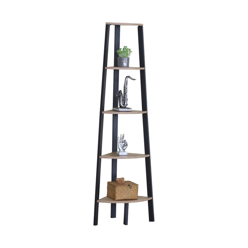 5 Tier Corner Shelf, Ladder Bookshelf, Metal Frame, Brown - main product image