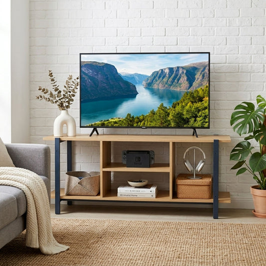 TV Stand Entertainment Console, Open Shelves, Oak in Brown - alternate angle