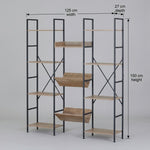 12-Shelf Bookcase, Wood Metal Display Shelf, Brown - detail view