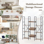 12-Shelf Bookcase, Wood Metal Display Shelf, Brown - size and scale view