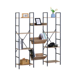 12-Shelf Industrial Wood Metal Bookcase