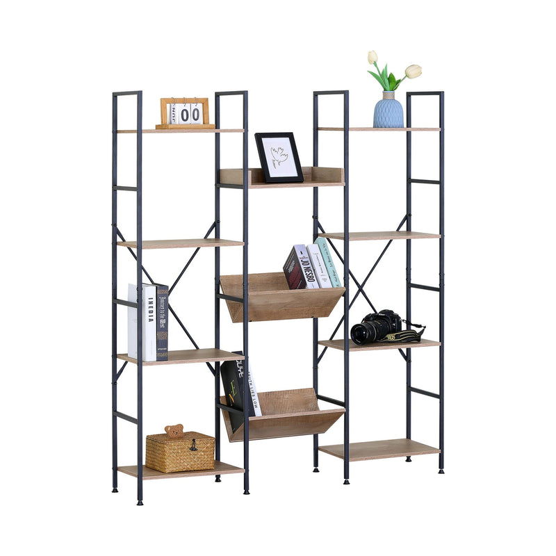 12-Shelf Bookcase, Wood Metal Display Shelf, Brown - main product image