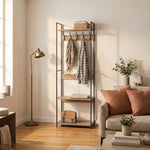 Freestanding Garment Rack, 5 Hooks 4 Shelves, Brown - additional product view