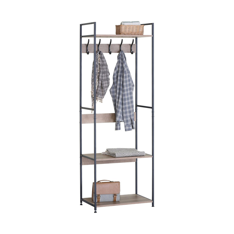 Freestanding Garment Rack with Hooks and Shelves