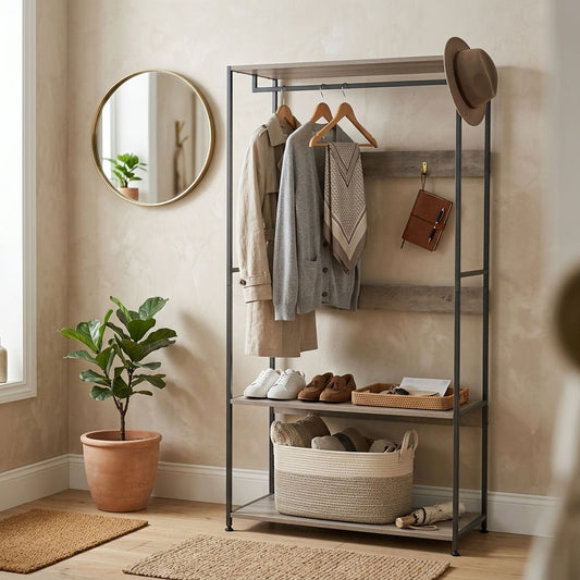 Freestanding Clothes Rack with Shelves, Grey, 175 cm in Grey - alternate angle