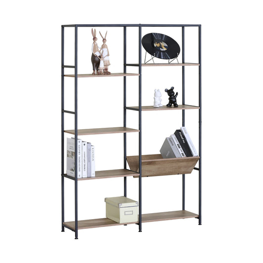 7 Shelf Bookcase, Wood Metal Display Shelf, Brown - main product image