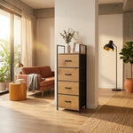 4 Drawer Tallboy Storage Cabinet, Oak and Black, Brown - additional product view