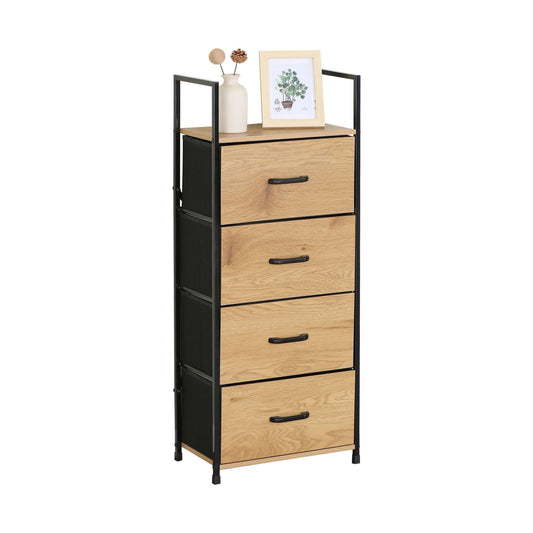 4 Drawer Tallboy Storage Cabinet, Oak and Black, Brown - main product image