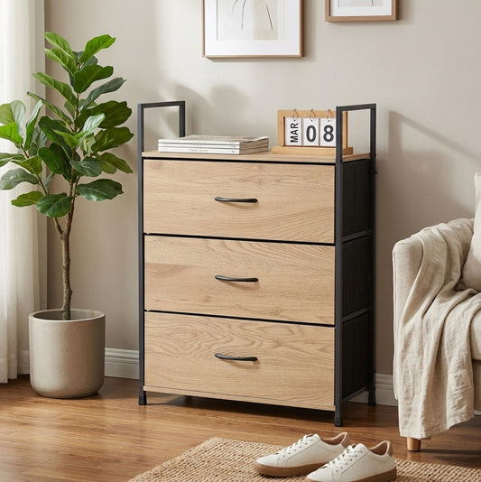 3 Drawer Storage Cabinet, Chest of Drawers, Brown - alternate angle