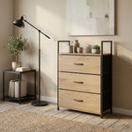 3 Drawer Tallboy Large Storage Cabinet - Rustic Oak Finish