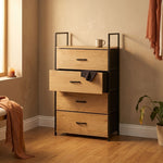 4 Drawer Tallboy Dresser, Steel Frame Cabinet, Brown - additional product view