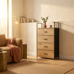 4 Drawer Tallboy Large Storage Cabinet - Rustic Oak Finish