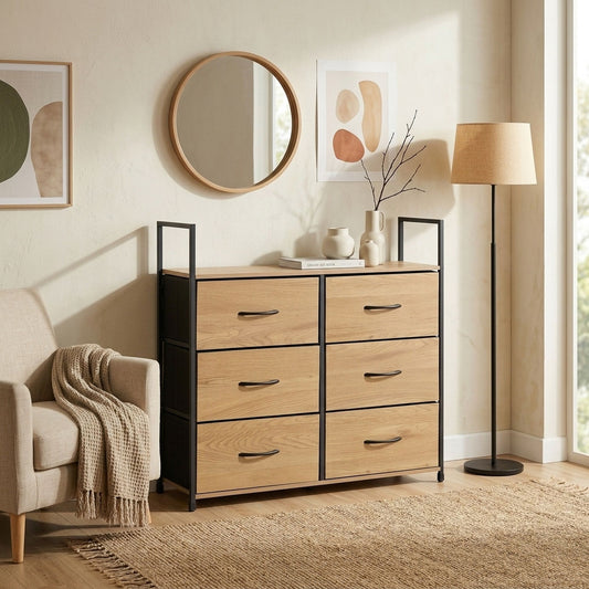 6 Drawer Storage Dresser, Steel Frame Cabinet, Brown - alternate angle
