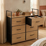 6 Drawer Storage Dresser, Steel Frame Cabinet, Brown - additional product view