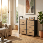 6 Drawer Tallboy Large Storage Cabinet - Rustic Oak Finish
