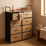 8 Drawer Tallboy Storage Cabinet, Oak and Black, Brown - additional product view