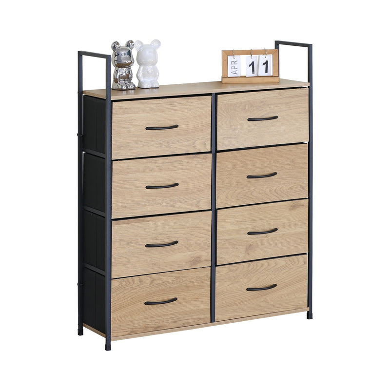 8 Drawer Tallboy Large Storage Cabinet - Rustic Oak Finish