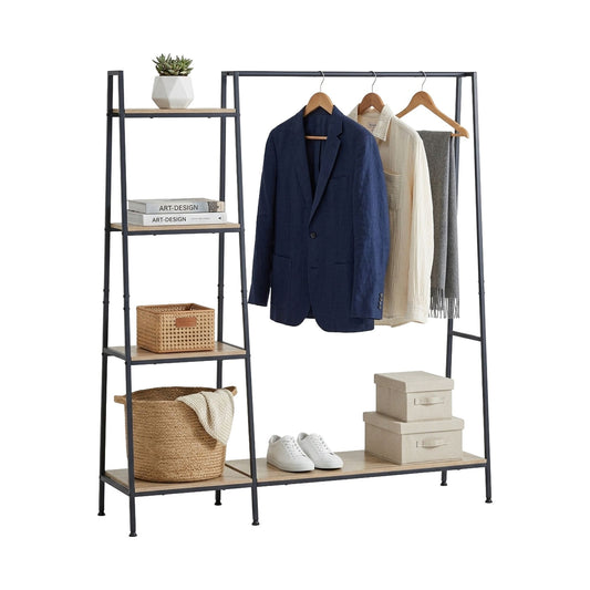 Freestanding Garment Rack with Shelves, 4 Tier, Brown - main product image