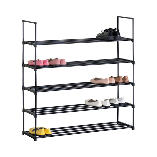 5 Tier Metal Shoe Rack, Free-Standing Organiser, Black - main product image