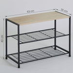 3 Tier Shoe Rack with Mdf Top Shelf, Metal Frame, Brown - detail view