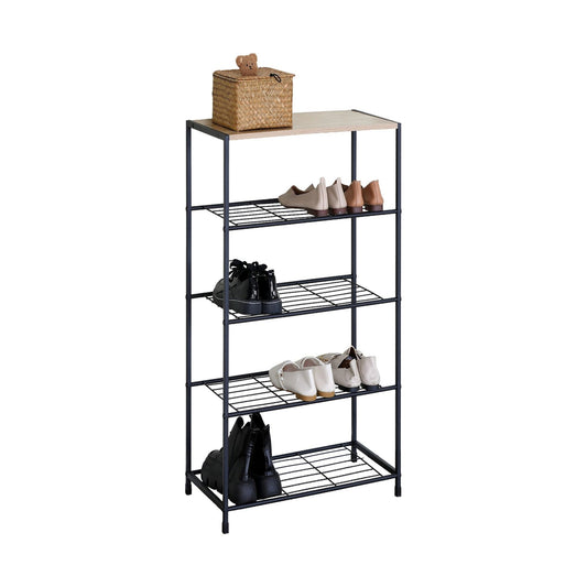 5 Tier Shoe Rack, Metal Mesh Organiser, Rustic Brown - main product image